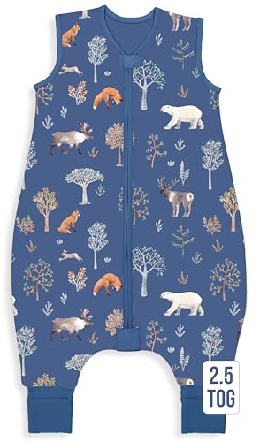 Baby Schlafsack mit Füßen Bio-Baumwolle 2.5 TOG Winterschlafsack 1er-Pack | Winter Schlafsack mit Beinen aus Bio-Baumwolle mit Premium-Polyesterfüllung, GOTS und OEKO-TEX, 80–90 cm von Mama Cheetah
