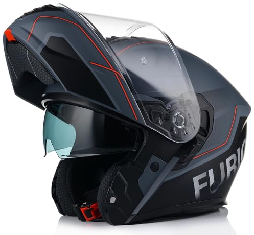 Klapphelm mit Sonnenblende | VITO Furio | Motorrad Helm Integralhelm | Motorradhelm Klappbar | ECE 22.06 Zertifiziert (L (59-60cm))