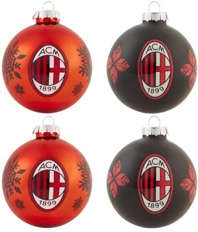 AC Milan Palline di Natale, Set di 4 Palline Decorative, Bocce per Albero di Natale