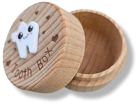 Caja para Guardar Dientes de Leche. Regalo Ratoncito Pérez. Modelo niña y Niño con Dibujo de Diente (Rosa)
