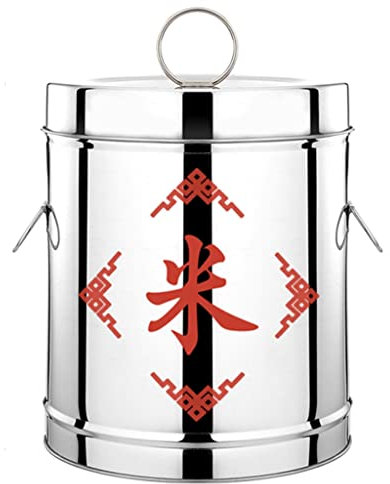 WOTZOV Airtight Food Storage Container w/lid & Handles, SUS grain dispenser,5kg~50kg rice bucket, for Kitchen & Pantry, Storage of Flour or other Bulk, Dry Foods,Silver Capacity 40kg