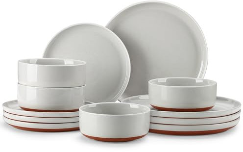 MALACASA Plates and Bowls Sets, 12 Pieces Modern Stoneware Dinnerware Set for 4 Kitchen Dinner Set Ceramic Dishware Dishes Set Microwave and Dishwasher Safe, Grey, Series TARA