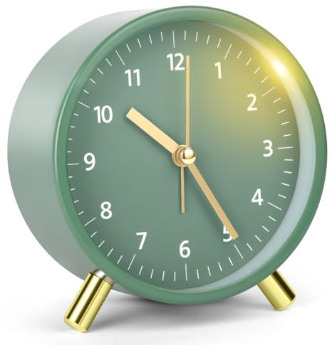 HOTUT Trä analog väckarklocka, tyst icke tickande våckare, retro moderiktig rund väckarklocka, batteridriven våckare, sängbord, sovrum, vardagsrumsdekoration, djupt sovande