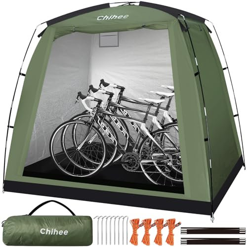 Chihee Bike Covers Shelter Bicycle Storage Sheds Travel Bike Tent Portable Waterproof Bicycle Cover for 2-3 Bikes 2 Doors Outdoor Storage for Motorcycle Garden Tools Lawn Mower Easy Setup (Army Green)