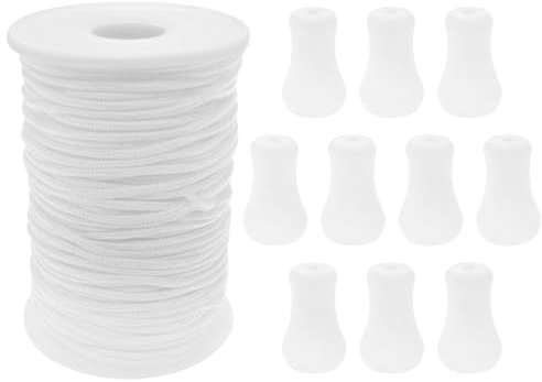 Xhziy 10 White Wood Clocks +55 Yards of Coiled Rope Blind Cord Blind String Repair Kit Roman Shade Kit for Aluminum Blind Window Shading Horticultural Plants and Crafts 1 Set