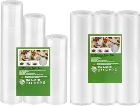 TTSTOIEE Sacchetti sottovuoto per alimenti 3 rotoli, sacchetti sottovuoto 30 x 500 cm, 150 µm | Senza BPA/Pellicola sigillante per macchine sottovuoto, conservazione degli alimenti, cottura sous-vide