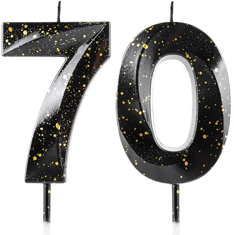 Number 70 Candles 70th Birthday Candles 3D Black Gold Happy Birthday Candle Premium Wax & 3D Diamond Design Cake Topper Decorations for Birthday Party Wedding Anniversary Celebration Supplie