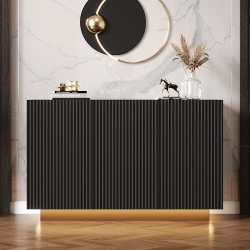 Kebnor Esszimmerschrank Hochglanz offen und geschlossen, weißes Sideboard,Kommode Foyerschrank 120 * 40 * 75CM (Schwarz)