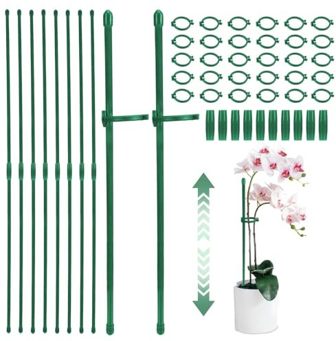 kodivenj 20Pcs Plant Support Poles,30CM & 60CM Adjustable Single Stem Plant Support Stakes, Orchid Sticks Fibreglass Plant Sticks Support, Suitable for Patio Gardening, Orchid Tomato Climbers