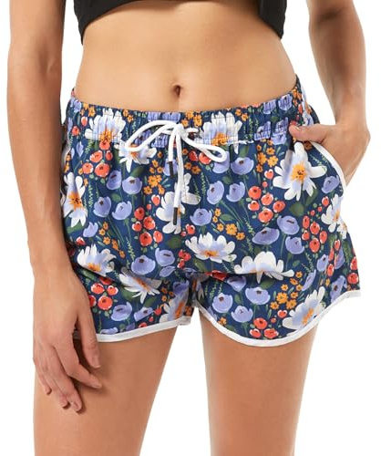riemot Pantalones Cortos de Natación para Mujer - Bañador de Verano con Cordón Ajustable - Pantalones Cortos de Playa para Mujer con Malla Interior para Surf,Piscina y Vacaciones Flor-M