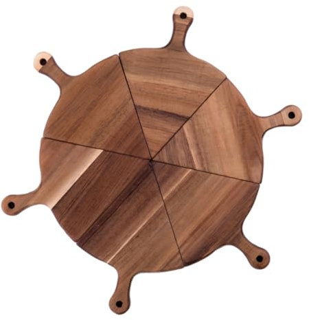 FUNNETOYU 6piezas Bandeja De Madera Para Servir Pizza Juego De Platos Divisibles Para Comidas Western y Decoración De Hogar