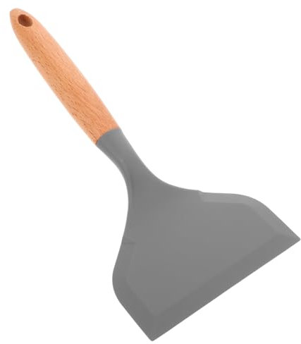 BESPORTBLE Tamagoyaki Spatula Silicone Turner Extra Wide Small Serving Spatula Non-Stick Cooking Tool Wooden Handle for Frying Omelettes and Pancakes in Gray