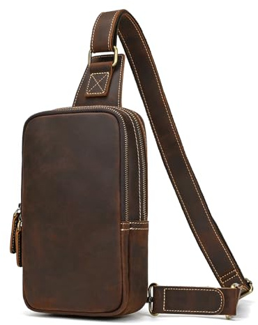 LUUFAN Herren Echtes Leder Sling Bag Brust Schulter Rucksack Crossbody Tasche für Casual Sport Wandern Reisen