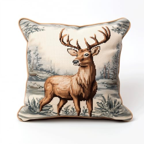 Henypt Knüpfkissen-Set, Tier Hirsch knüpfkissen knüpfset, Knüpfsets, Diy, Handgefertigtes Kissen, Häkelgarn, Stickset, Kissenbezug 43x43cm