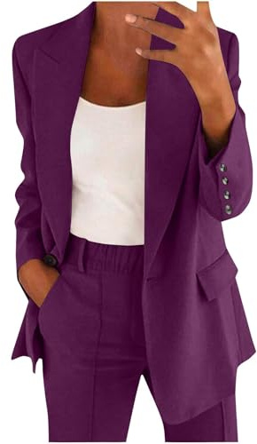HEONSATI Abito Taglie Forti Donna Abito Ufficio Aperto Davanti Colletto Eleganti Set Due Pezzi Manica Lunga Matrimonio Tuta da Lavoro Blazer E Pantalone Tailleur da Cocktail Business per Sera Party