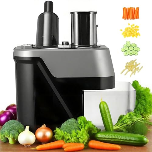 Rallador De Verduras 4 En 1, Cortador De Verduras Electrico, Procesador De Alimentos Con Doble Puerto De Alimentación, Procesador De Alimentos Automática Con 4 Cuchillas De Acero Inoxidable