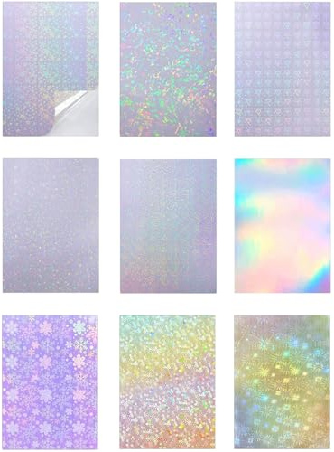 FUGLUS 9 Blätter holografische folie,holographic stickers,Holographische Aufkleber,Aufkleber Irisierende Folie,Glitzerfolie Abziehbilder Fensterfolie,für DIY Handwerk Dekoration Adventskalender