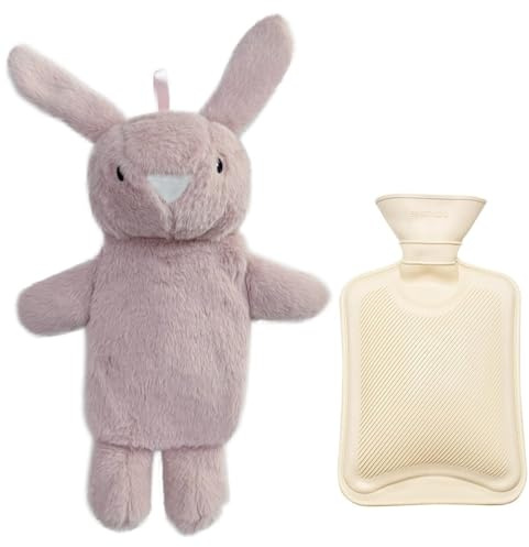 Siyecioa Wärmflasche mit Bezug Flauschig, Wärmeflasche Tier Süß Gummi, Handwärmer mit Kuschelweichem Bezug für Kinder und Frauen, zur Schmerzlinderung, Geschenke, Frei Von Schadstoffen (Hase 500ml）