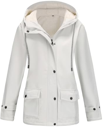 Ynport Crefreak Chaqueta Impermeable para Mujer con Forro Polar, con Capucha, Ligera y Cálida, Chaqueta de lluvia de Invierno con Cierre de Cremallera, Cortavientos para Exteriores