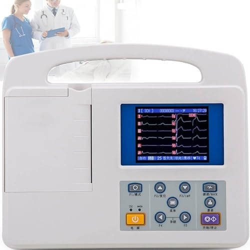 WEIZIIA Monitor cardíaco electrocardiográfico, Monitor electrocardiográfico Digital portátil de 12 derivaciones y 3 Canales con Pantalla LCD a Color, para la Salud cardíaca, para cuidados intensivos