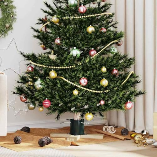 Supporto per Albero di Natale in Legno Massello di Pino, Verde, Design Moderno, Base Stabile, Adatto per Alberi Veri, Uso Interno/Esterno, 50 x 50 x 16 cm, Capacità Fino a 13 cm di Diametro del Tronco