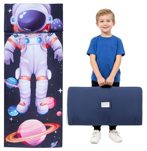 Schlafsack Kinder mit Abnehmbarem Kissen, Faltbare Schlafmatte für Mädchen und Jungen, Schlafmatte, Kinderschlafsack mit Doppelreißverschluss für Camping, Schule, Kindertagesstätte(55.1 * 23inch)