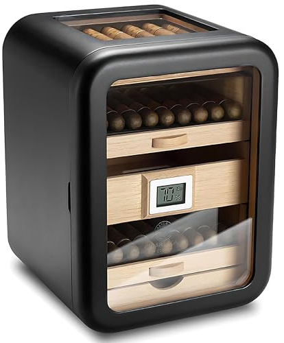 Humidor With Hygrometer, Cigar Humidor with Hygrometer and Humidifier, Cedar Wood Cabinet Holds 110 Cigars, Perfect for Home and Bars