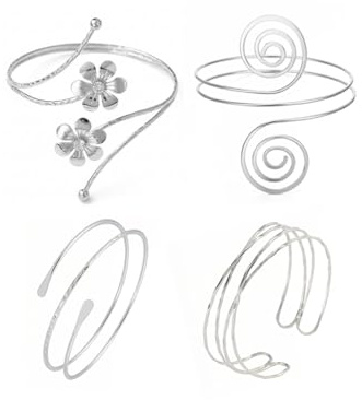 Xuwajeyu Lot de 3 Bracelets de Bras minimalistes, Bracelets de Bras Ajustables pour Femme, Ensemble de Bijoux argentés pour Superpositions et Looks d'été