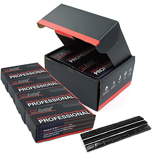CKAuto 4 Boxes, 960 Pcs, 0.25oz, Black, Adhesive Stick on Wheel Weights, EasyPeel Tape Automobiles, Trucks, SUVs & Motorcycles, Low Profile, 60oz/box, U.S. OEM Quality, Valued Pack Perfect For Garages