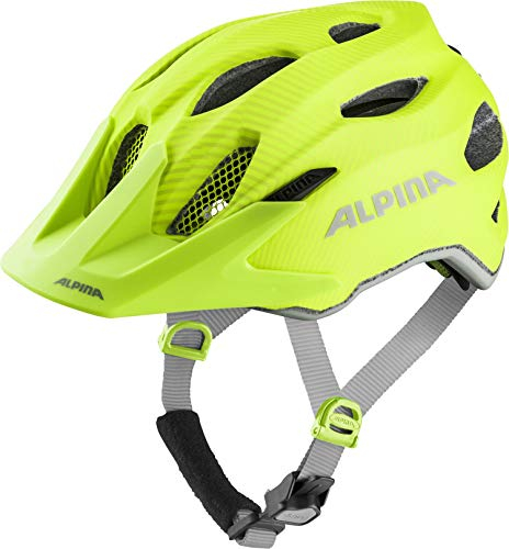 Alpina Carapax JR. Flash - Beleuchteter, Leichter und Sicherer LED Fahrradhelm Mit Fliegennetz Für Kinder, be Visible matt, 51-56 cm