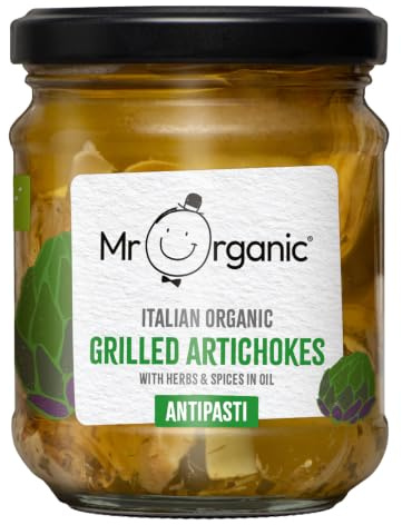 Mr Organic Grilled Artichoke Antipasti - 190g, Authentic Italian | Made in Italy - Packed with Organic Artichoke Hearts in a Herby Oil - Organic & Vegan