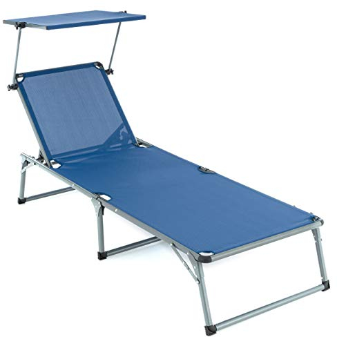 Nexos Sonnenliege XXL Sonnendach 192x66x31 cm Alu Campingliege klappbar (blau)