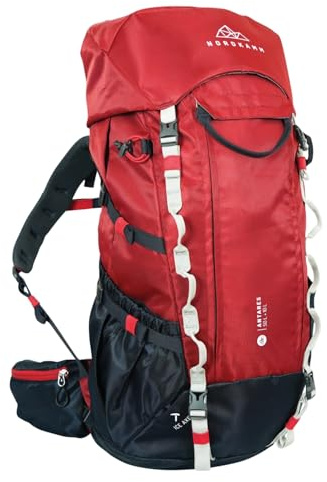NORDKAMM Trekking-Rucksack, Backpacker Rucksack, Wanderrucksack, Damen Herren, Red 50L
