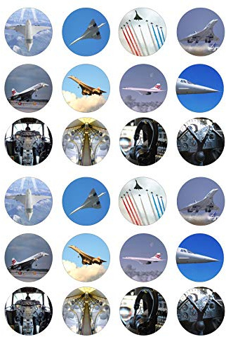 cdb 24 Concorde edible Iced Cake Toppers Icing Cupcake Topper Fairy Cake Bun Frosting Round