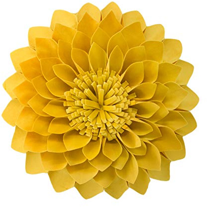 JWH 3D Flower Handmade Throw Pillow Covers Decorative Yellow Velvet Accent Pillow Cases Round Pillowcase Soft Cushion for Couch Bed Decor Euro Shams with Hidden Zipper 12 Inches Mustard
