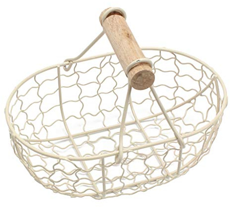 prasku Panier à Pain en Fer Rétro Panier de Rangement en Métal Conteneur de Fruits avec Décor de Poignée - Beige
