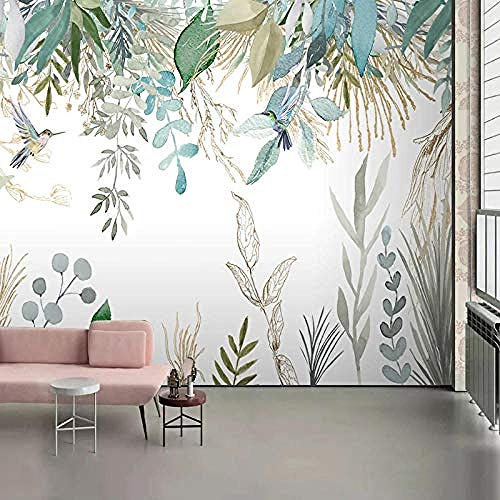Carta da parati Pianta tropicale dipinta a mano Foglie Fiori e uccelli Murales Soggiorno Camera da letto Pittura mu Carta Da Parati panno camera da letto moderna 3D Fotomurali Soggiorno-350cm×256cm