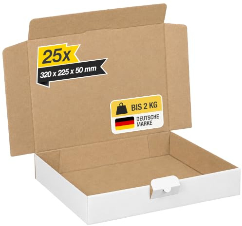 smiley pack 25x Maxibriefkartons 320x225x50mm Weiß | Versandkarton – Warenpost, Warensendung, Büchersendung, Postkarton – Größe und Menge wählbar