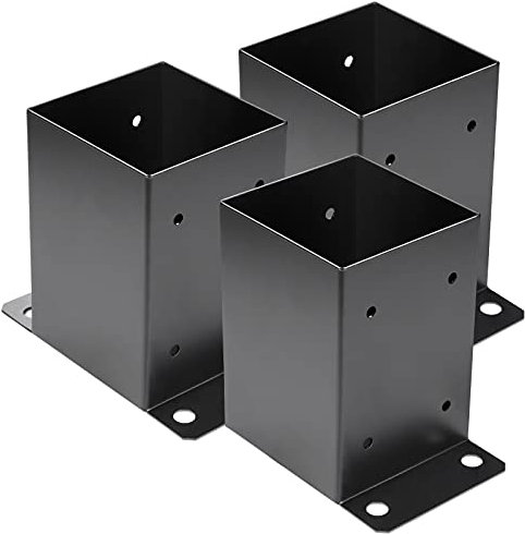 Base de 4 postes de 4 x 4 piezas, base de poste de cubierta de 9 x 9 cm, base de anclaje de poste de madera negra mate soportes de poste placa base para soporte de barandilla de pabellón (3 unidades)