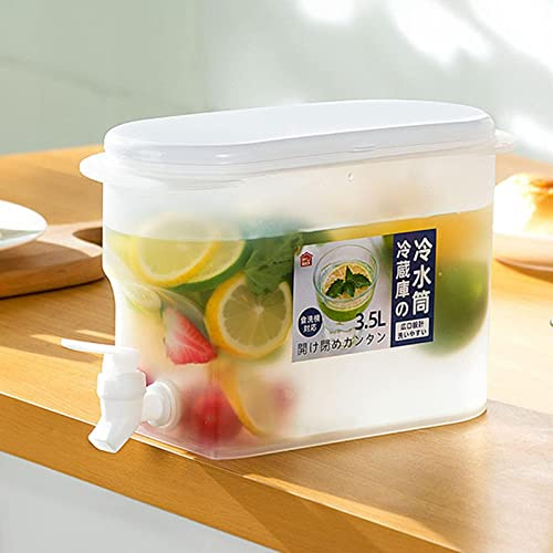 PAKEY Fruit Cool Water Pitcher with Tap, 3.5L Heat Resistant Summer Ice Water Infuser Kettle with Airtight Fridge Lid, Food Grade Fruit Fresh Water Pitcher