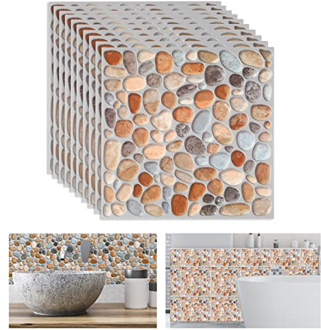 Fliesenaufkleber Selbstklebende Fliesen 3D Klebefliesen Aufkleber Anti-Rutsch Kieselsteinchen Fliesenaufkleber für Küche Bad 24pcs