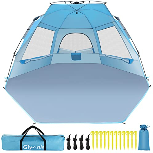Glymnis Pop Up Beach Tent Large for 4-6 Person, Instant Pop Up Automatic Beach Tent UV Protection Sun Shelter, Easy Setup Umbrella Tent for Family Picnic