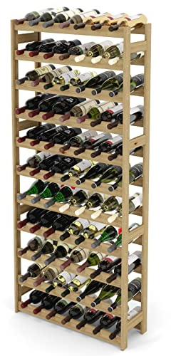 Lenmar Casier à Vin Range Bouteilles Horizontal, Serie RW-1, Étagère à Vin en Bois Naturel, Couchages, pour 12-91 Bouteilles Vin, Casier Cave Etagères Porte-Bouteilles (RW-1-77, 166 x 72,5 x 25)