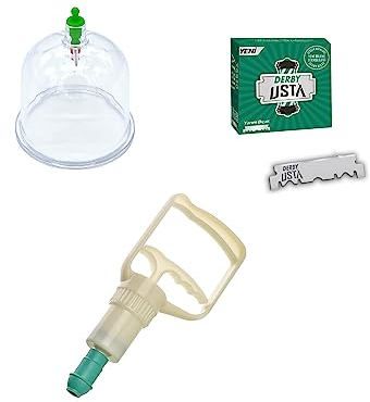 100er Schröpfgläser + Pumpe + 100er Derby Rasierklingen Schröpfen Set, Cupping Cups, Hijama Cupping, Hacamat Kupası Seti (7cm)