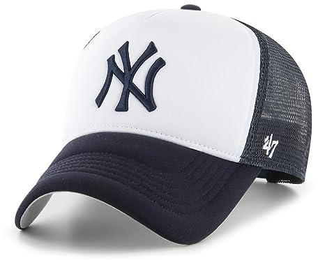 47 New York Yankees White Navy MLB Tri Tone Foam Offside Trucker Cap