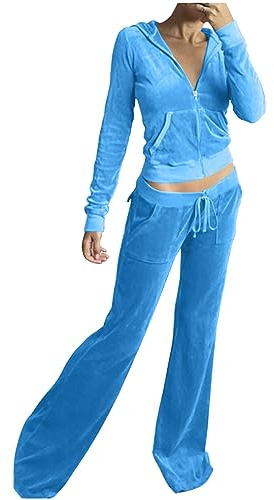 Mrat 2 Piece Outfits For Women Tracksuit Long Sleeve Velour For Velvet Ladies Hoodie Sweatshirt Jogging Workout Sets Ladies Sports Casual Suit Sportswear Solid Color Sweatsuit Uk