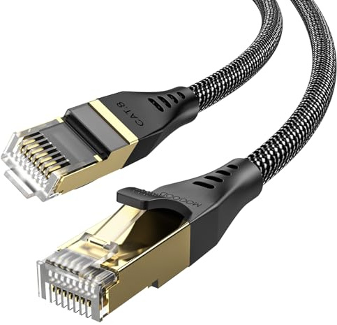 MOGOOD Câble Ethernet Cat8 40Gbps 3M FTP RJ45 blindé S/FTP Cuivre robuste | 40Gbps pour streaming, jeux & serveurs. S/FTP blindé cuivre. Connecteurs dorés, gaine PVC. Compatible routeurs, Xbox, PoE