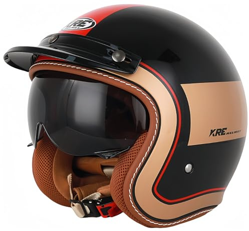 Jethelme 3/4 Halber Motorradhelm, Retro-Motorradhelm, DOT/ECE-Zugelassener Retro-Jet-Helm Für Damen Und Herren, Moped, Motorrad, Helikopter D,M59-60CM