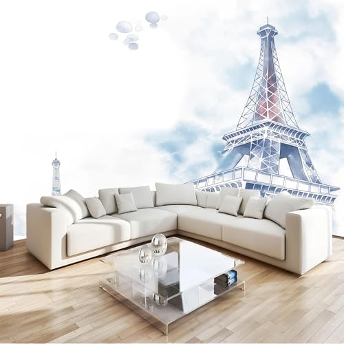 Papier Peint Intissé Photo Murale Aquarelle Paris Tour Eiffel Toison Salon Chambre à Coucherr Salle - Muraux Tapisserie Photo - Romantique Paris 250 x 175 cm - Toison Décoration Murale Salon
