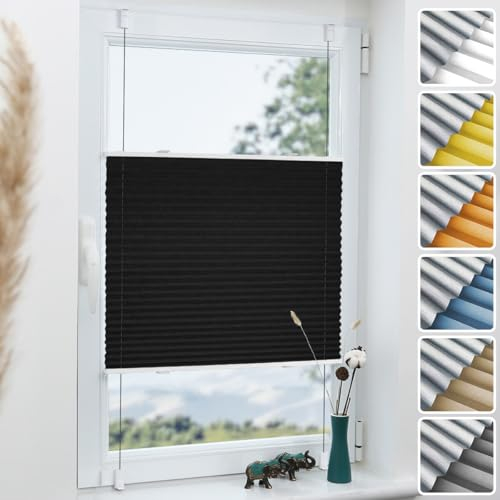 Grandekor Plissee ohne Bohren Verdunkelung Schwarz 95x130cm(BxH), Klemmfix Verdunklungsplissee für Fenster Tür, Thermo Plissees Verdunklung Blickdicht für Schlafzimmer, Wohnzimmer, Büro